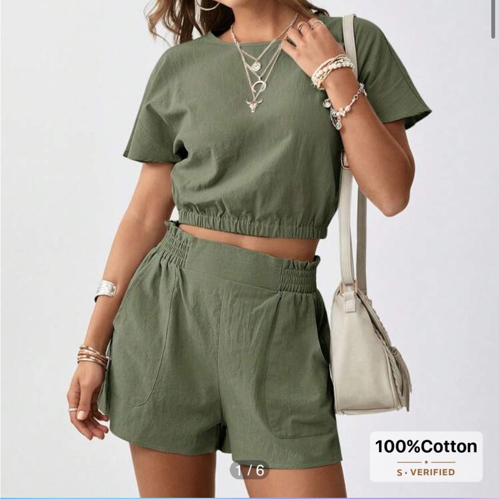 Olive Green Two-Piece Short and Tee Set